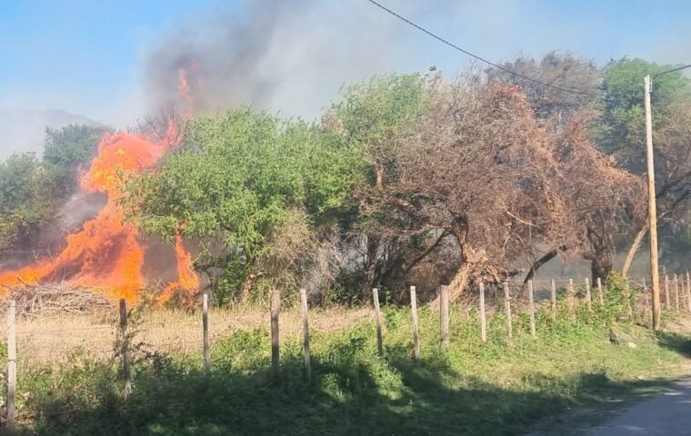 Incendio en la Falde de Los Maza: trabajan equipos de emergencia.